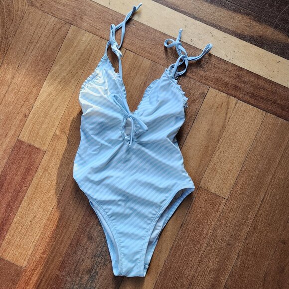 Shade & Shore Blue/White Striped One-Piece Bathing Suit Size XS (0-2) - Picture 2 of 14